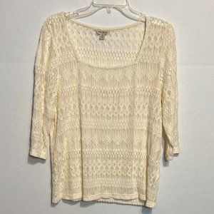 3 for $20. Lucky Brand Women's Cream Square Neck Lace Top 3/4 sleeve size M.